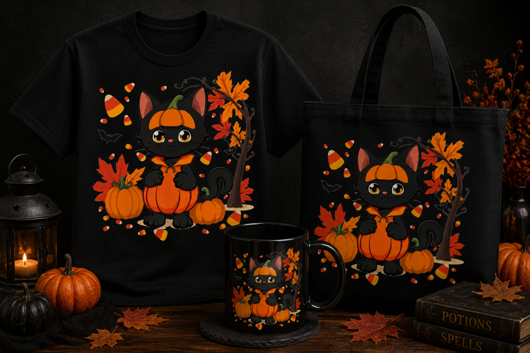 Halloween Black Cat PNG | Pumpkin Costume Autumn Clipart