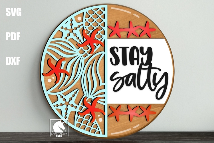 Stay Salty Round Sign SVG | Mermaid Tail Door Hanger SVG