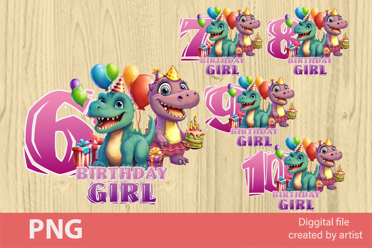 Dinosaurs birthday girl png, birthday dinosaurs png, bundle