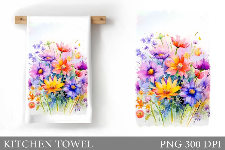 Wildflowers Kitchen Towel. Flowers Kitchen Towel Sublimation