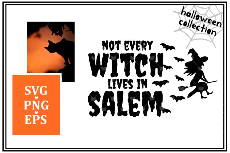 Not every witch lives in Salem.Witch hat, bats and broom.SVG example image 1