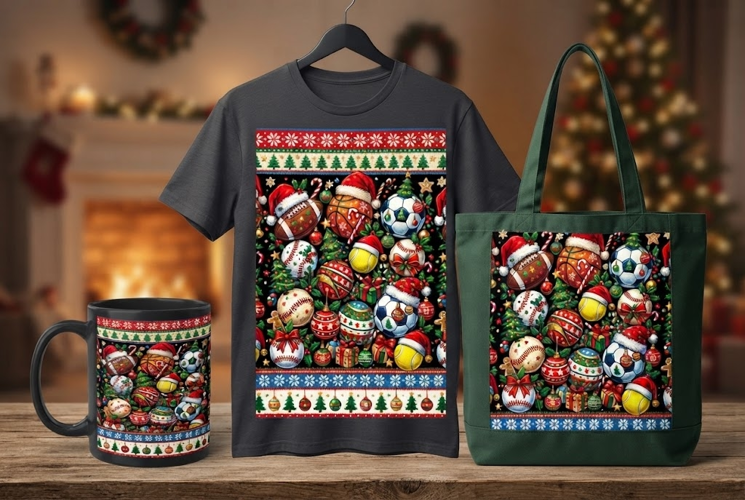 Christmas Sports Balls Pattern Holiday Design