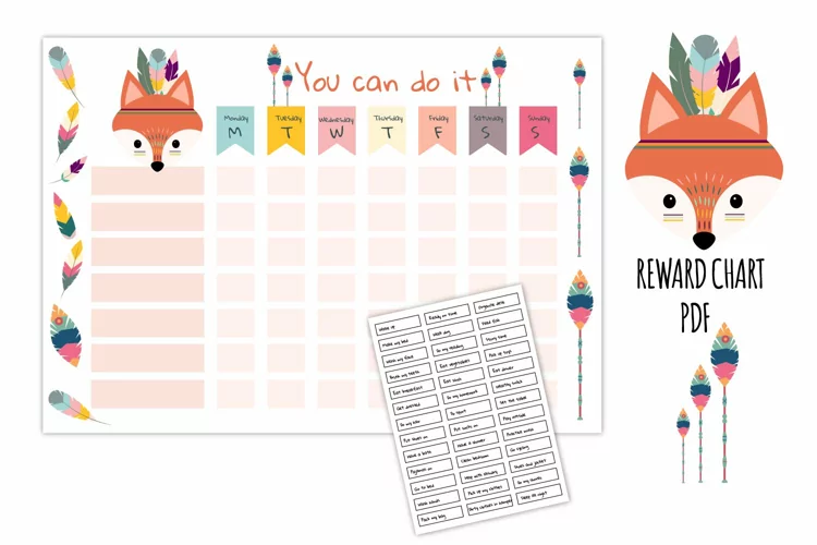 Fox reward chart, Cute tribal graphic, Kids daily routine