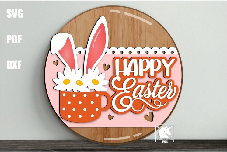 Happy Easter Bunny Door Hanger SVG | Bunny Ears Door Sign