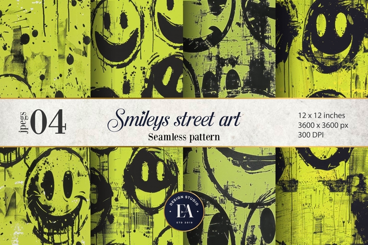 Black Smiley Face Digital Paper | Street graffiti Pattern