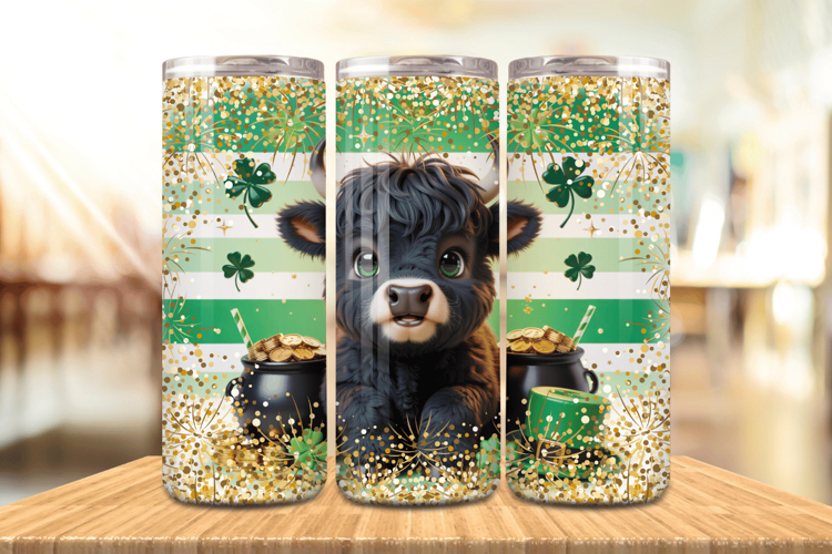 Cute Highland Calf with Gold Tumbler Wrap PNG Sublimation De