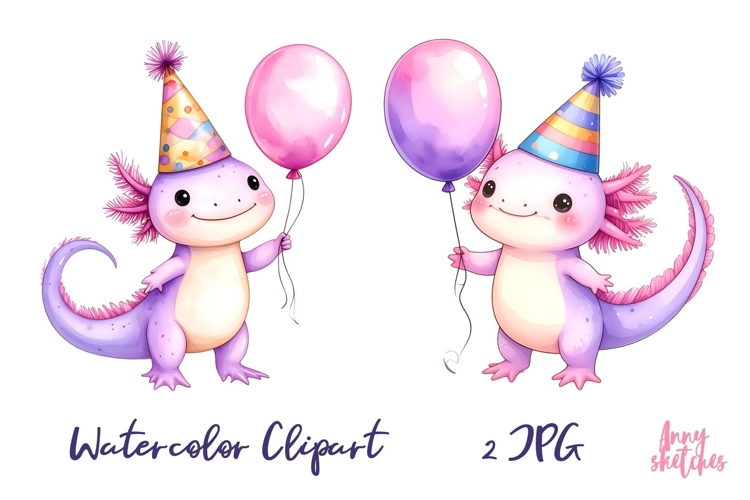 2 Kawaii Purple Axolotl Birthday Clipart