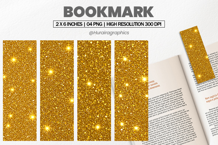 Gold Glitter Bookmarks PNG, Bookmark Sublimation