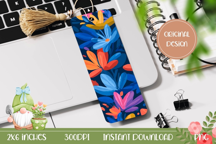 Colorful Bookmark Design, Blue Flowers Bookmark