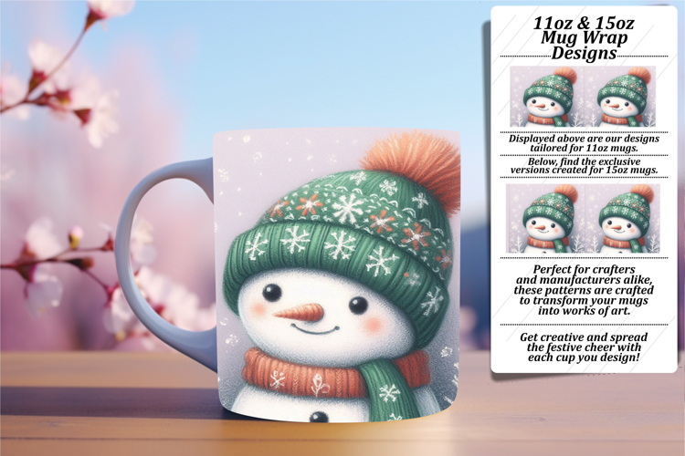 Whimsical 15oz Mug Wrap Png Artwork , Snowman