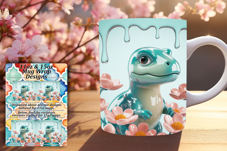 Magical 15oz Mug Wrap Png Artwork , Cute Dino