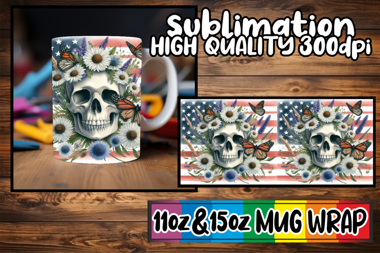 Unique adventures 11oz 15oz sublimation wrap, Skull USA