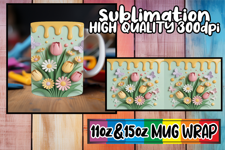 Lovely moments 11oz 15oz sublimation wrap, 3D Flowers