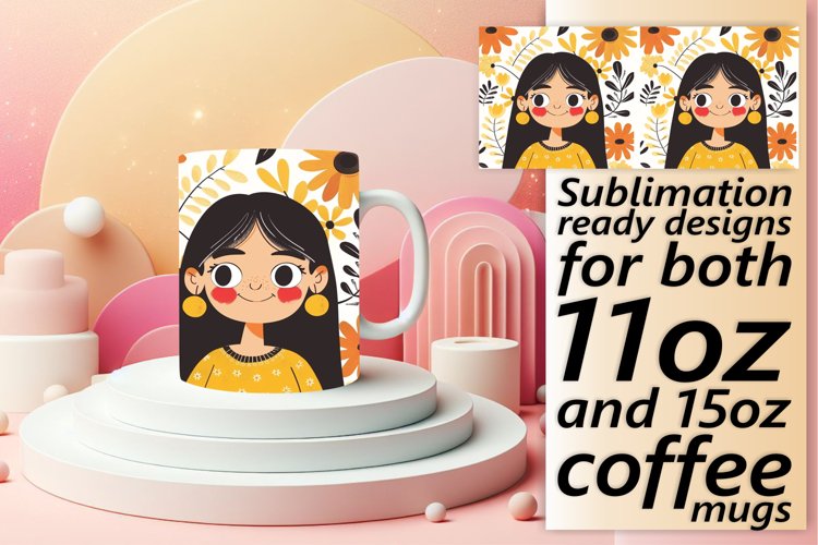 Artistic Woman Mug Wrap with Floral Design 11oz/15oz example image 1
