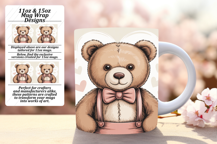 TRENDY 11oz Mug Wrap PNG Template , Valenines Animals