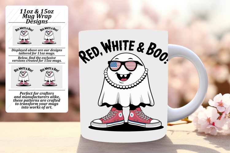 Artistic 15oz Mug Wrap Png Design , Funny Ghost