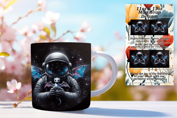 Bold 11oz Mug Wrap Png Design , Astronaut