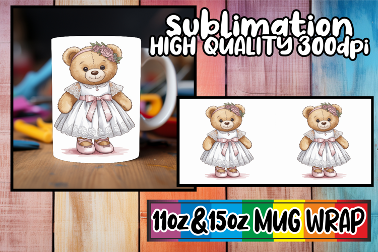 Graceful elegance 11oz 15oz mug wrap, Teddy Bear