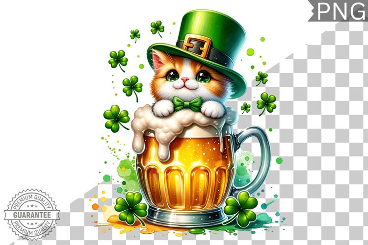 St. Patricks day Cat - Clipart Sublimation PNG