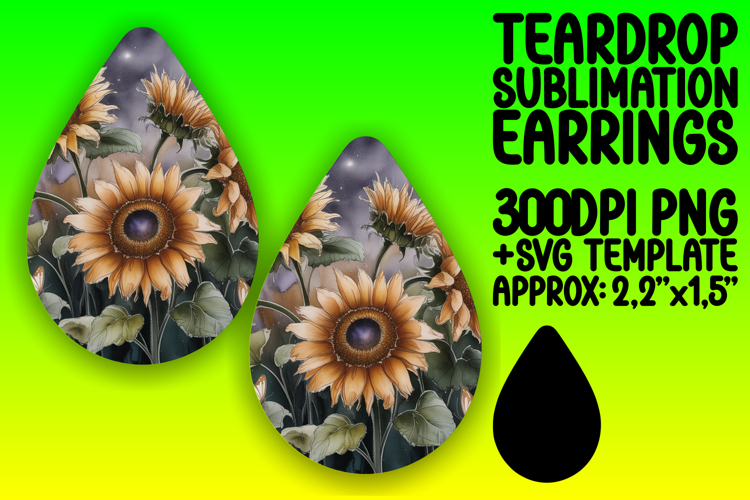 Artful Teardrop Earrings Sublimation Design , Flowers
