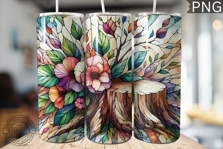 Watercolor Flower Wooden Stump Tumbler - High Quality 3Dpi