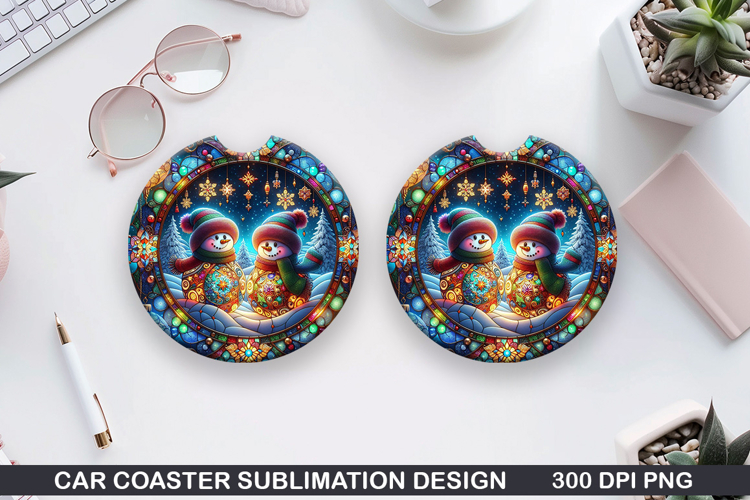 Snowman Car Coaster Sublimation|Christmas Coaster PNG Design