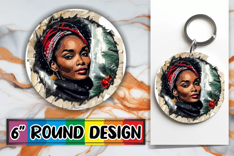 Holiday Woman Portrait Keychain Round Design