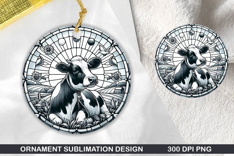 Cute Cow Stained Glass Ornament PNG, Digital Download File