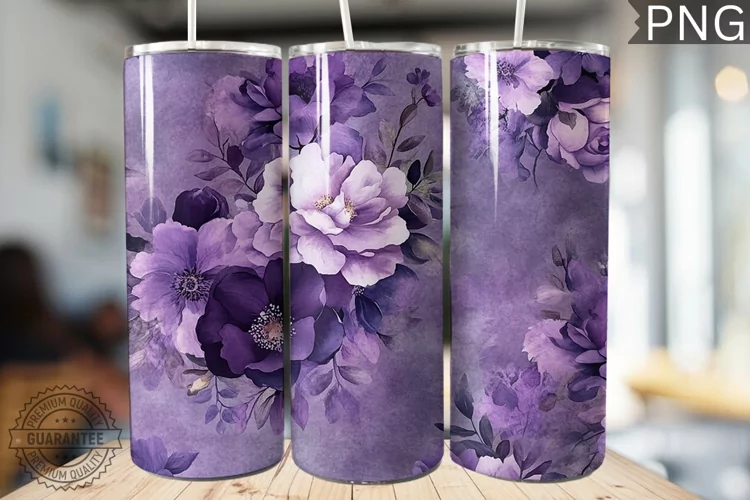 Purple Floral Tumbler Wrap - High Quality 300 Dpi
