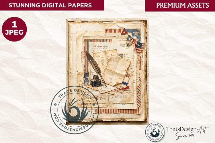 Vintage Patriotic 4th of July Junk Journal digital paper