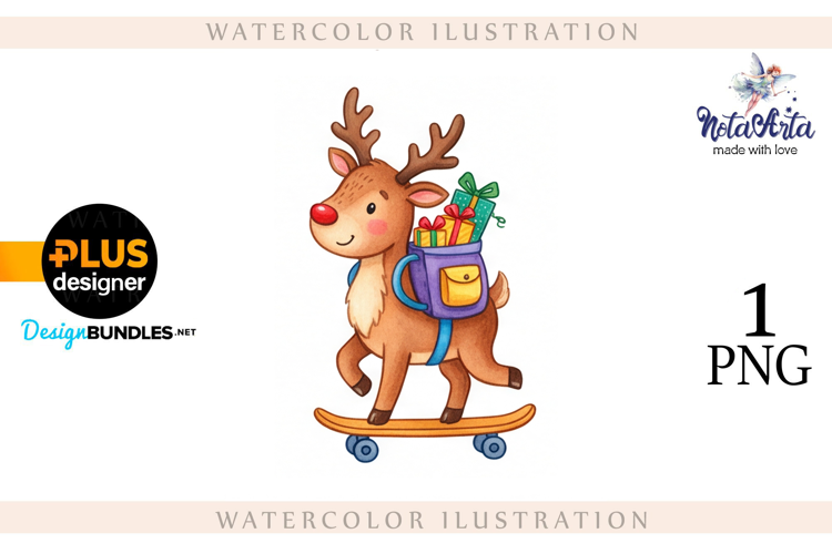 Christmas deer watercolor illustration