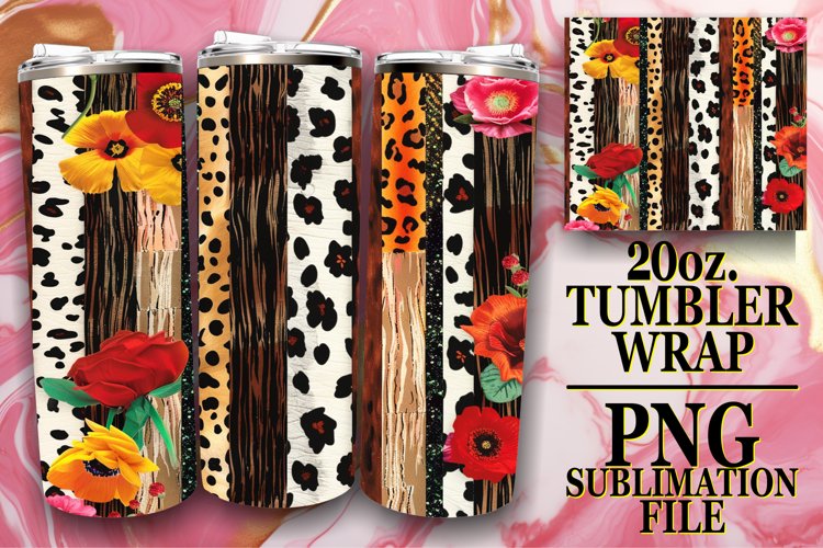3D Leopard and Flower Tumbler Wrap Patterns