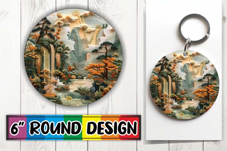 3D Spring Sublimation Circle Kaychain Landscape Print PNG