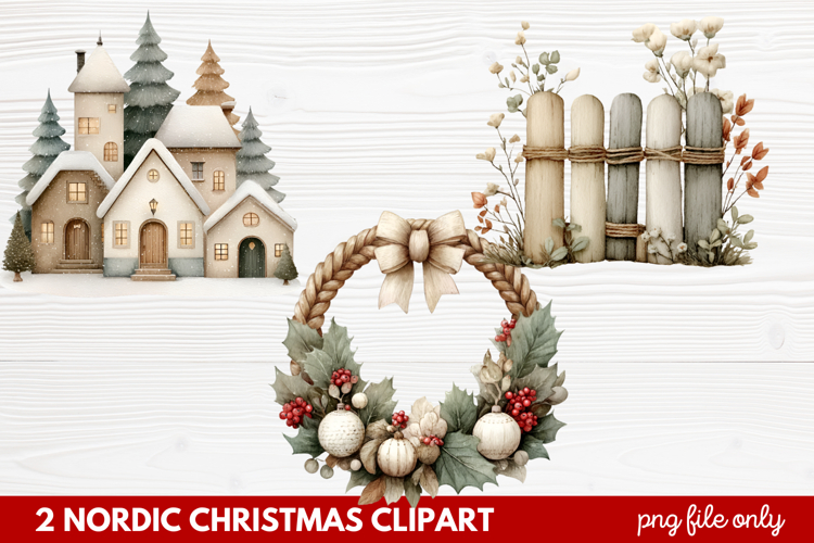 2 Nordic Christmas Clipart | Scandinavian Holiday PNG