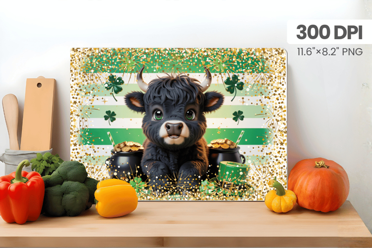 Cute Highland Calf with Gold Cutting Board PNG Sublimation D