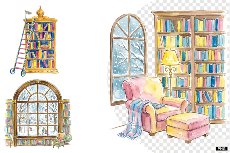 Winter Inside Library Clipart