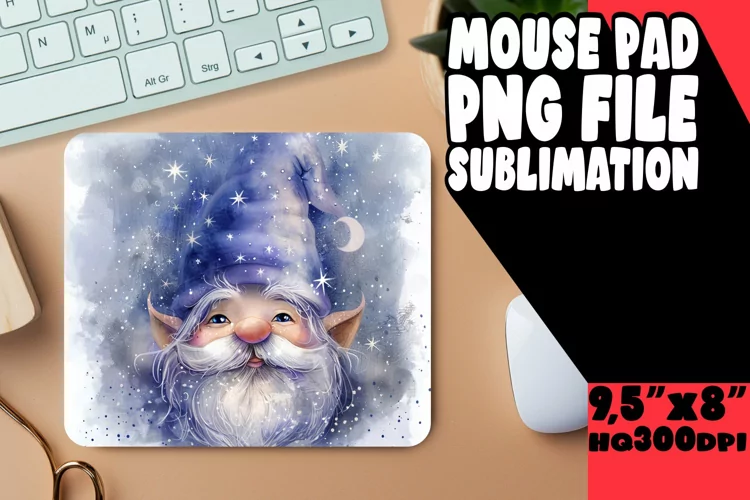Cozy Retreat: Gnome Mouse Pad Design Sublimation Watercolor