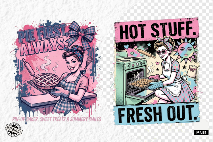 Vintage Summer Girl Baking PNG