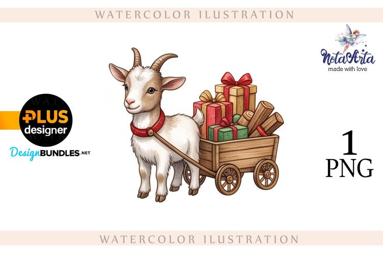 Christmas Goat in Watercolor Style example image 1