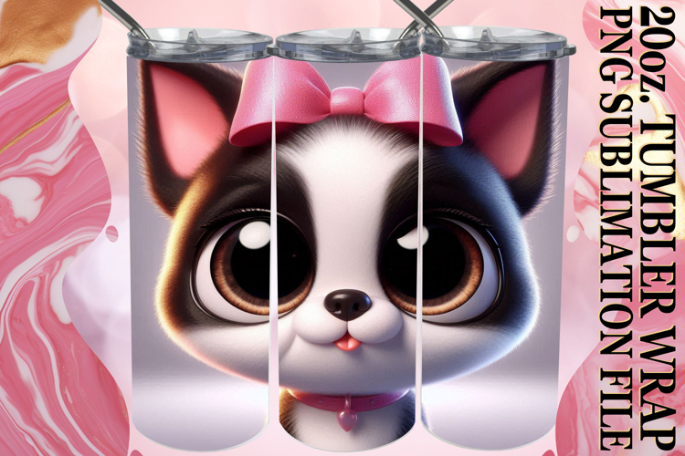 Bright Sublimation 20oz tumbler wrap, 3D Dog