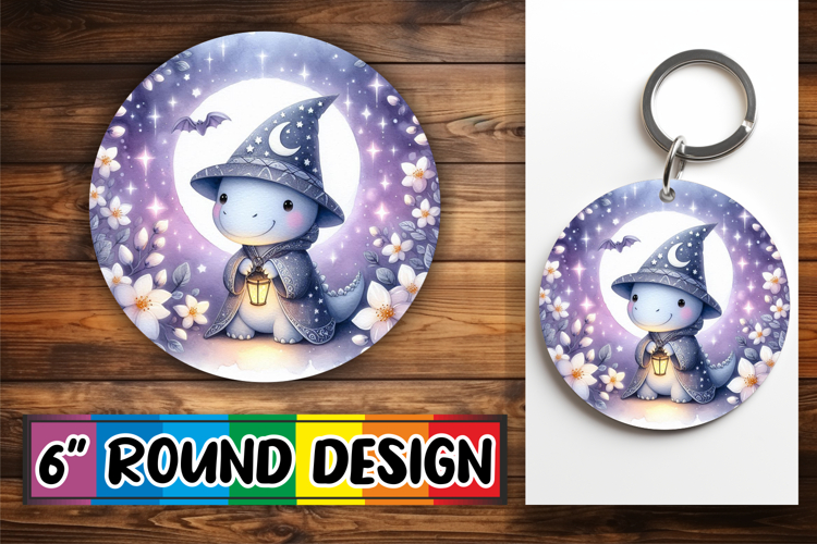 Bright Ornaments Round Sublimation PNG, Cute Dino