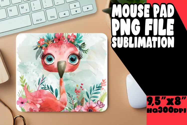 Watercolor Spring Mouse Pad Flamingo Design