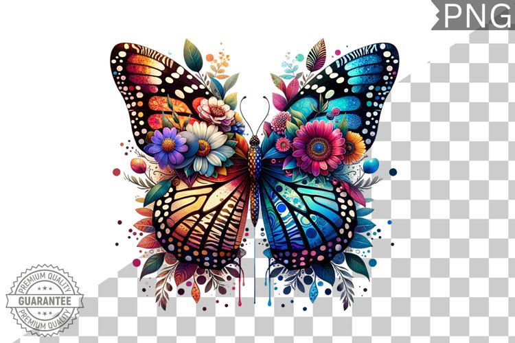 Vibrant Floral Butterfly Sublimation - Clipart PNG Design