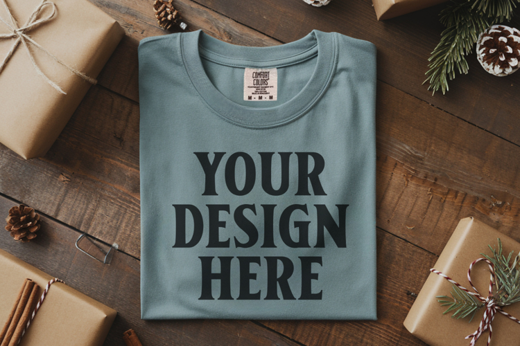 Bay Comfort Colors 1717 Christmas Folded T-Shirt Mockup