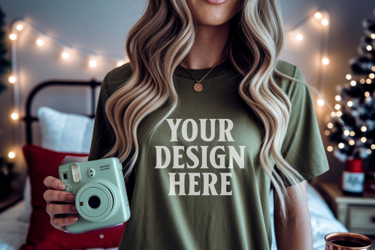 Christmas Bella Canvas 3001 Heather Kelly Shirt Mockup ,Tran