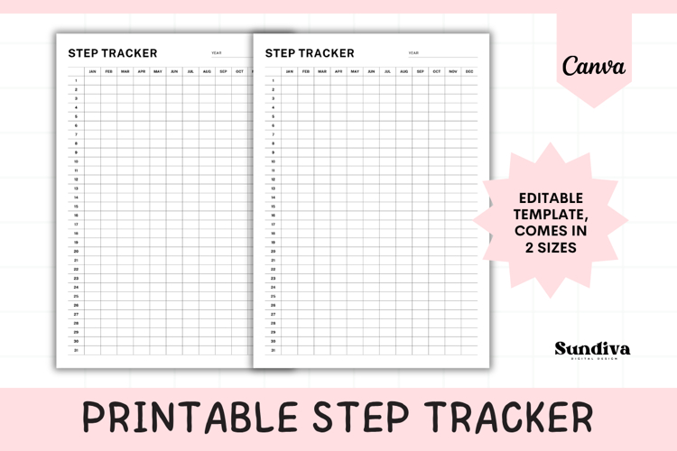 Step Tracker Editable Template 1 | Annual Full-Year Grid