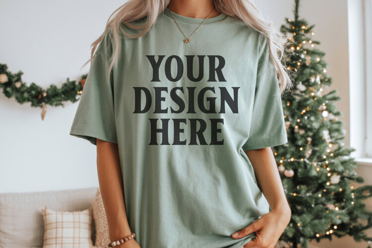 Comfort Colors 1717 Bay Christmas T-Shirt Mockup, Boho example image 1