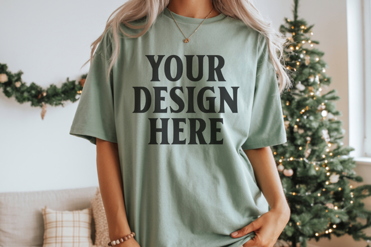 Comfort Colors 1717 Bay Christmas T-Shirt Mockup, Boho