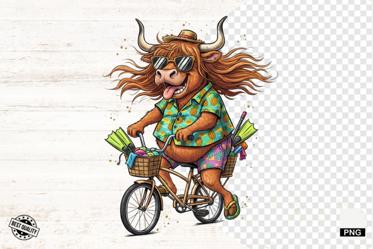 Summer Whimsical Highland Cow Clipart