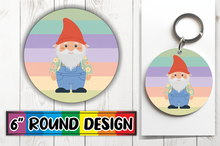 Whimsical Circle Car Coasters PNG, Spring Gnomes